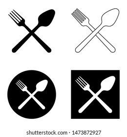 Logo elements Black and white monochrome flat Crossed spoon and fork isolated on white background