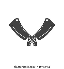 Logo elements. Black and white monochrome flat vector illustration. Crossed meat choppers isolated on white background.