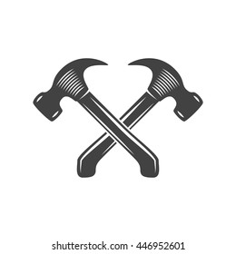 Logo elements. Black and white monochrome flat vector illustrations. Two crossed hammers.