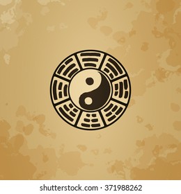 Logo of the elements of the book changes. Yin Yang (paper texture). The image can be used to print maps, posters, as a background, advertising, logos, yoga studios