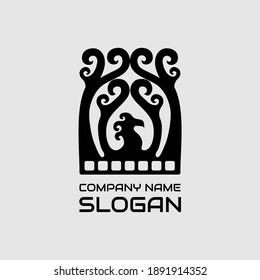 Logo. Elements: firebird, mythological bird "samruk", film, wood. Vector.