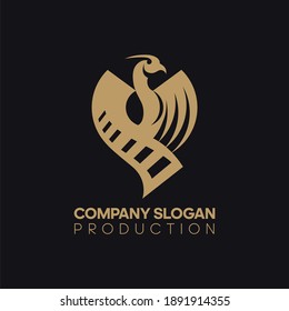 Logo. Elemente: Feuervogel, mythologischer Vogel "Samruk", Film. Vektorgrafik.