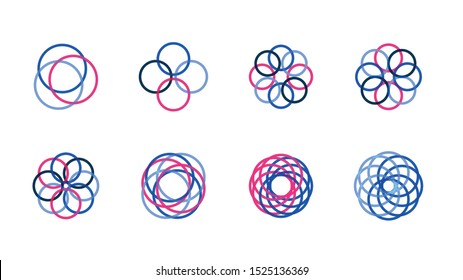 Logo Elements Icon Set with Circle Geometric Shapes in Blue and Pink Accents - Vector EPS Illustrator