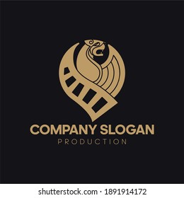 Logo. Elements: mythological animal, leopard with wings, film. Vector.