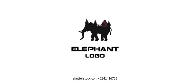 A Logo with an elephant creatively manipulated with forest and landscape