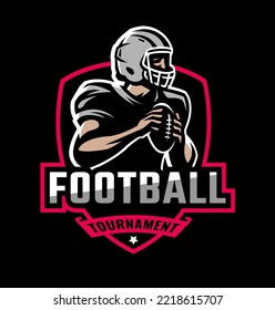 Logo, emblem with an American football player and the inscription Football tournament.