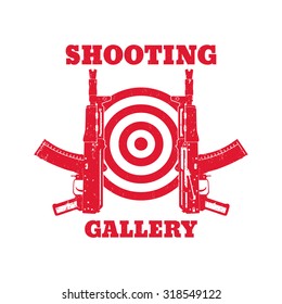 logo, emblem with automatic guns, shooting gallery, vector illustration