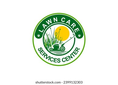 Logo emblem badge home lawn care service.