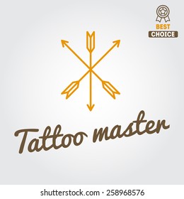 Logo, emblem, badge, print, sticker or logotype elements for tattoo salon or tattoo master 