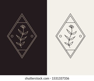 Logo emblem with a blooming flower. monochrome minimalistic growth logo