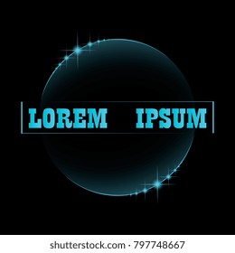 Logo. Emblem for business. Black background with blue inscription