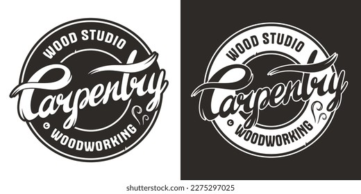 Logo or emblem for carpentry or wood carving. Design for jointer and carpenter or workshop or woodworking