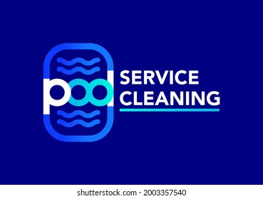 Logo Or Emblem, Cleaning And Service Of The Pool On A Blue Background 