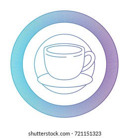 logo emblem decorative of cup of coffee with handle on dish gradient color silhouette from blue to purple vector illustration