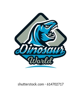 Logo, emblem of dinosaur, Jurassic period. Vector illustration, printing on T-shirts.