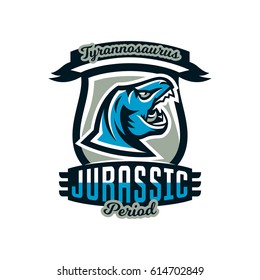 Logo, emblem of dinosaur, Jurassic period. Vector illustration, printing on T-shirts.