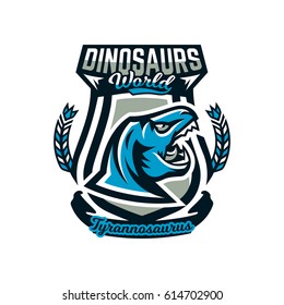Logo, emblem of dinosaur, Jurassic period. Vector illustration, printing on T-shirts.