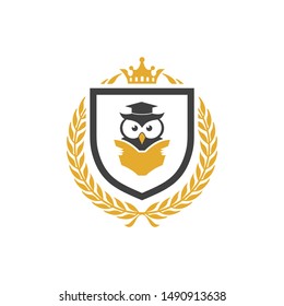 logo emblem education owl reading academy or school