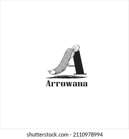 logo emblem element letter A and arowana fish line art.