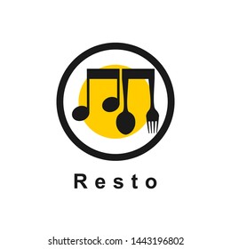 logo or emblem with fork and spoon for restaurant, cafe or bar