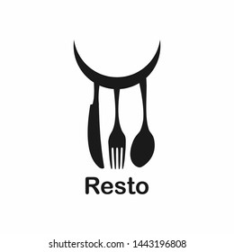 logo or emblem with fork and spoon for restaurant, cafe or bar