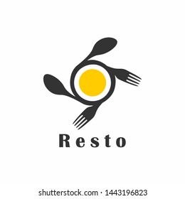 logo or emblem with fork and spoon for restaurant, cafe or bar