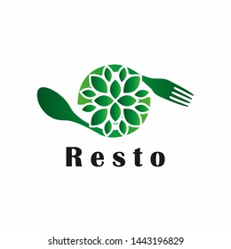 logo or emblem with fork and spoon for restaurant, cafe or bar