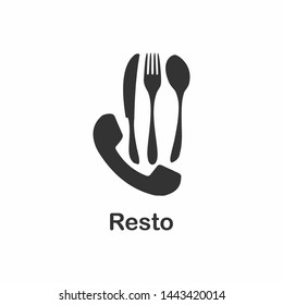 logo or emblem with fork and spoon for restaurant, cafe or bar