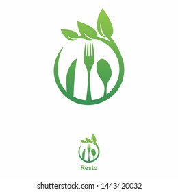 logo or emblem with fork and spoon for restaurant, cafe or bar