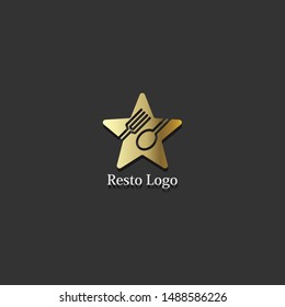 logo or emblem with fork and spoon for restaurant, cafe or bar
