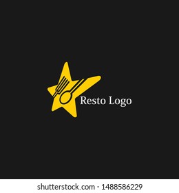 logo or emblem with fork and spoon for restaurant, cafe or bar