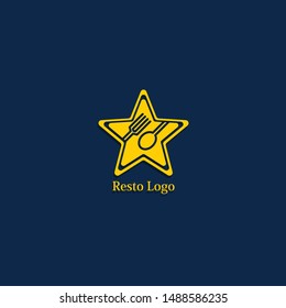 logo or emblem with fork and spoon for restaurant, cafe or bar