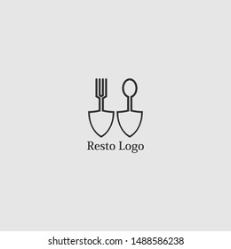 logo or emblem with fork and spoon for restaurant, cafe or bar