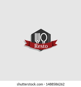 logo or emblem with fork and spoon for restaurant, cafe or bar