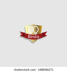 logo or emblem with fork and spoon for restaurant, cafe or bar