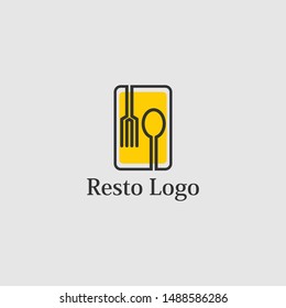 logo or emblem with fork and spoon for restaurant, cafe or bar