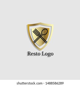 logo or emblem with fork and spoon for restaurant, cafe or bar