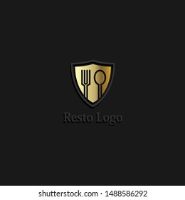 logo or emblem with fork and spoon for restaurant, cafe or bar