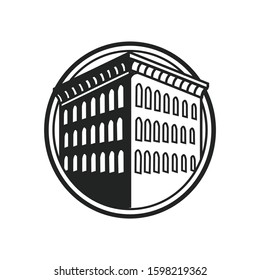 Logo emblem with the house. White background.