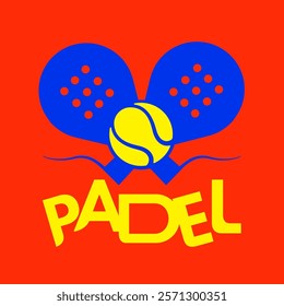 Logo, emblem, icon for the game Padel with the image of a ball and a racket on a red background