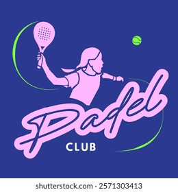 Logo, emblem, icon for the game Padel with the image of a padel player on a blue background