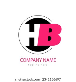 Logo-Emblem Monogramm HB. Buchstabe H B in schwarzem Kreis. Weiß und Rot Zeichen, Design Element für Identitätsfirma. Vektorsymbol einzeln auf weißem Hintergrund.