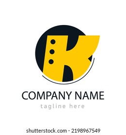 Logo Emblem Monogram K. letter K in black circle. Yellow sign, Design Element  for identity company. Vector sign isolated on white background.