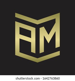 AM Logo Emblem Monogram With Shield Style Design Template Isolated On gold colors