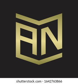 AN Logo Emblem Monogram With Shield Style Design Template Isolated On gold colors