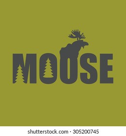 Logo, emblem Moose Silhouette with text. Wild animal vector illustration