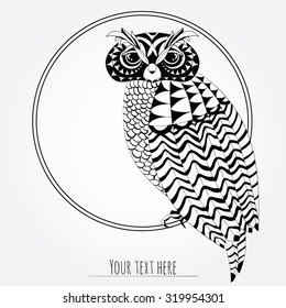 logo, emblem owl. wisdom. black line drawing