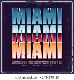 Logo, emblem, poster in vintage style, retro wave. The main and auxiliary font and color gradient of sunset. Background in the style of the 80s. The concept of creating backgrounds.

