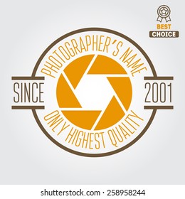 Logo, emblem, print, sticker, label or logotype elements for studio or photographer, photograph 