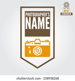 Logo, emblem, print, sticker, label or logotype elements for studio or photographer, photograph 